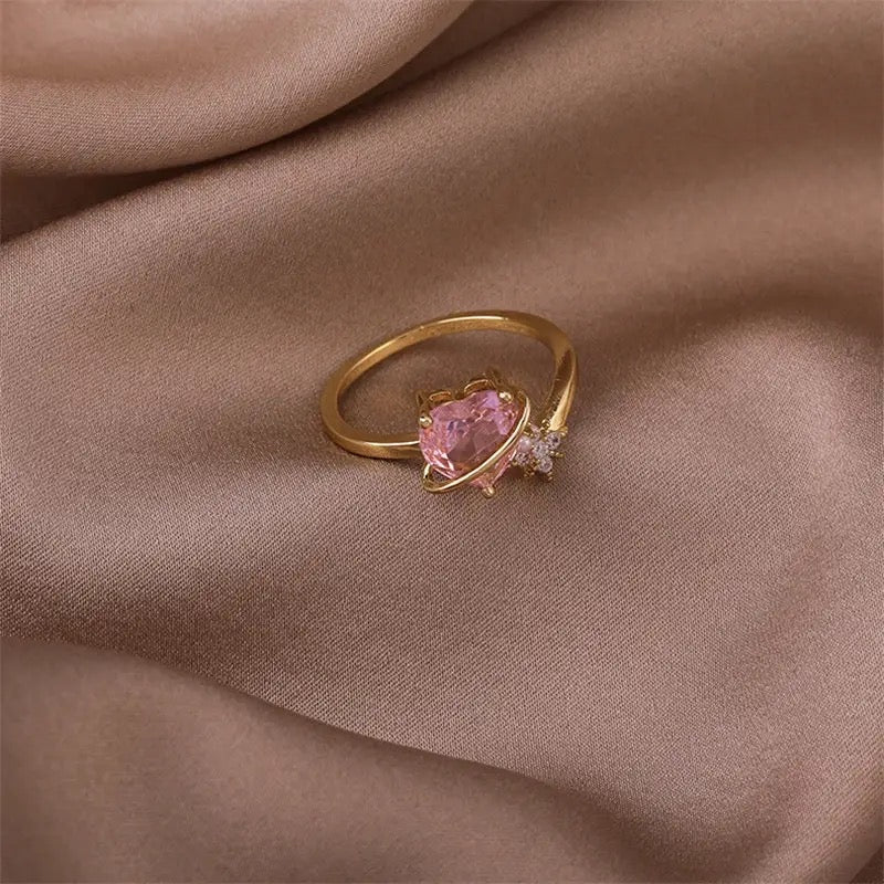 Pink Heart Zircon Ring