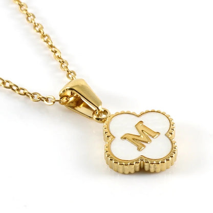 Pearl Clover Letter Pendant Necklace