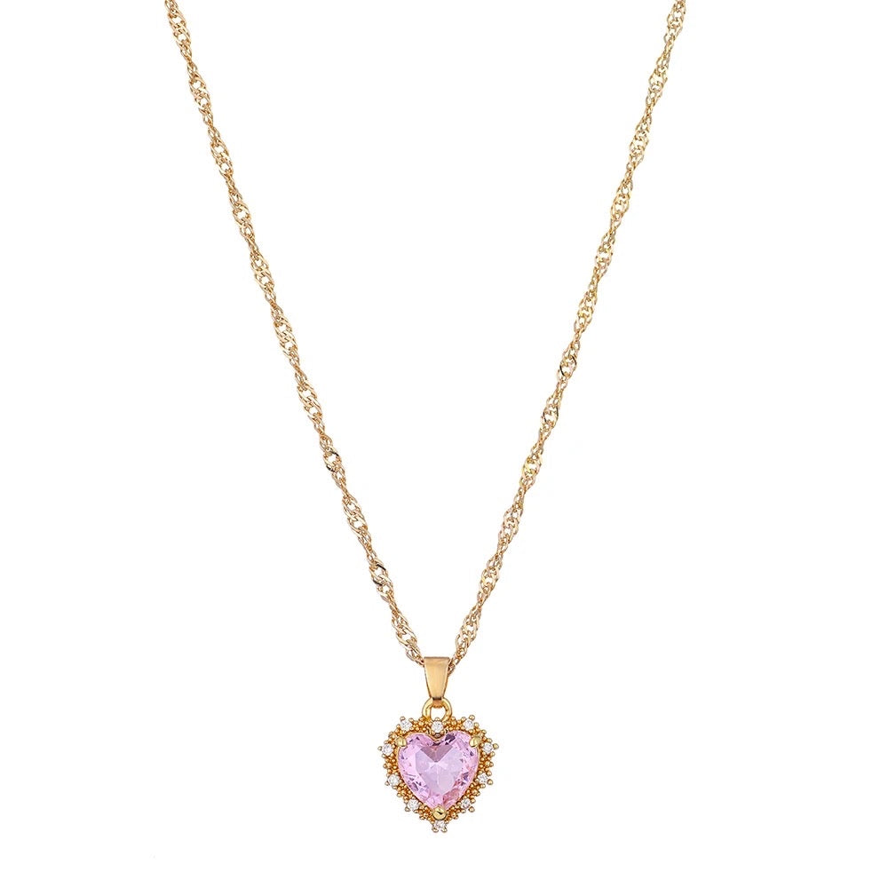 Gold Plated Heart Zircon Necklace