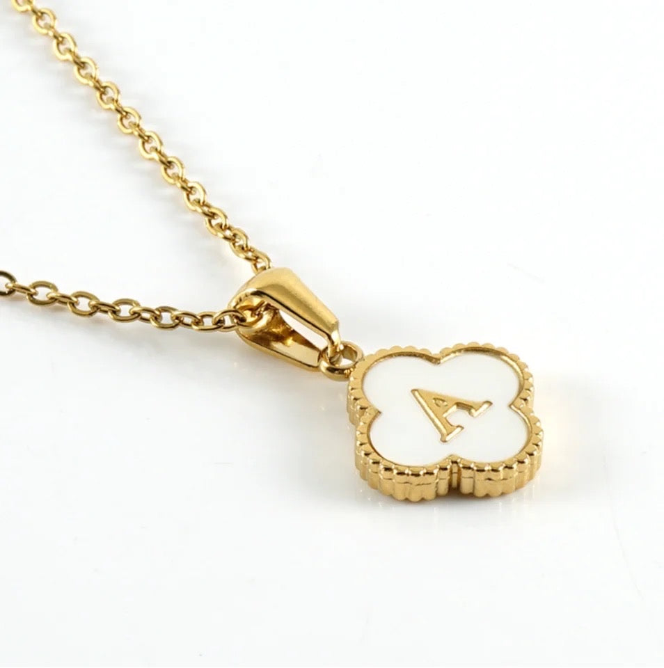 Pearl Clover Letter Pendant Necklace