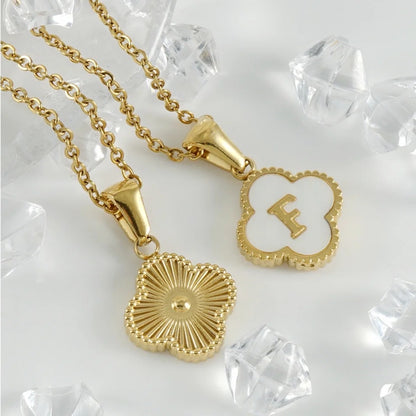 Pearl Clover Letter Pendant Necklace