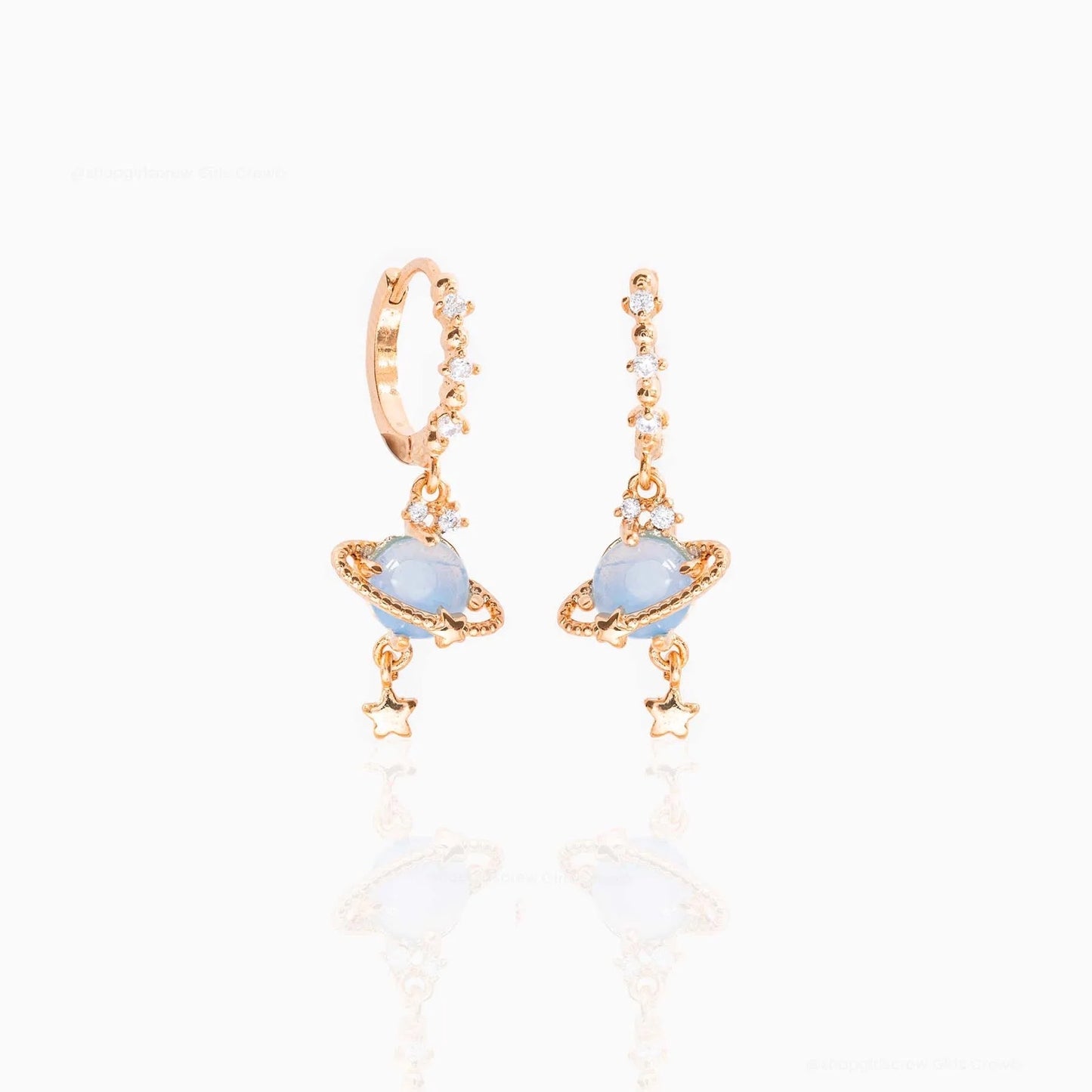 Opal Planet Zircon Hoop Drop Earrings