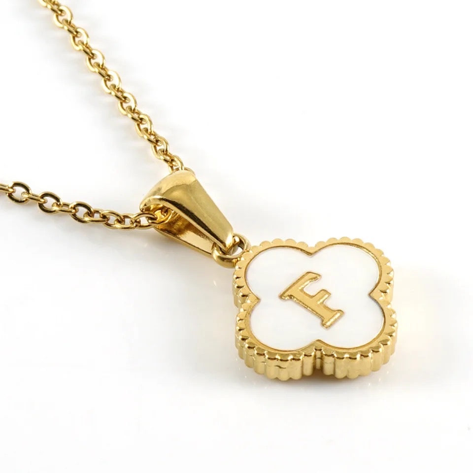 Pearl Clover Letter Pendant Necklace