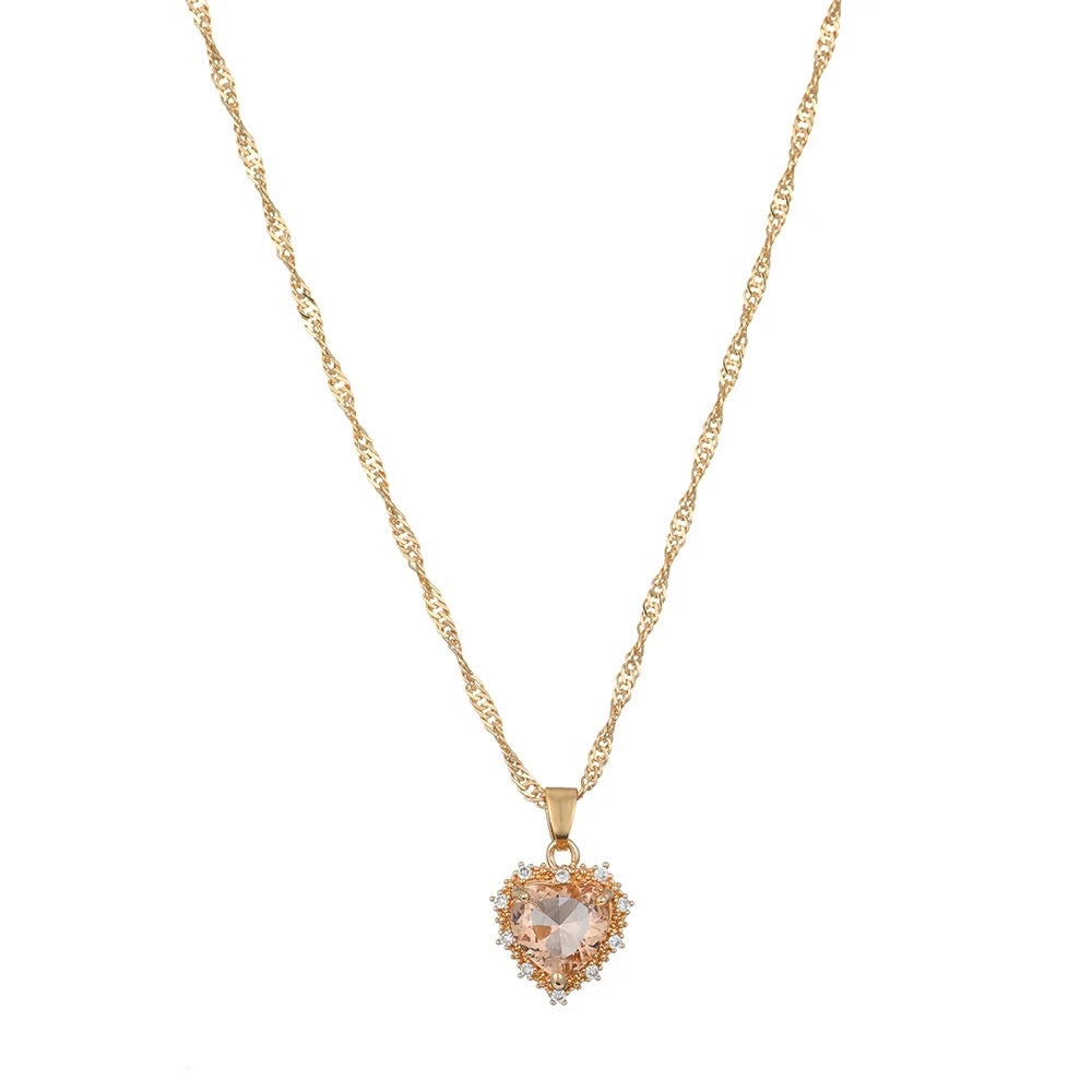 Gold Plated Heart Zircon Necklace