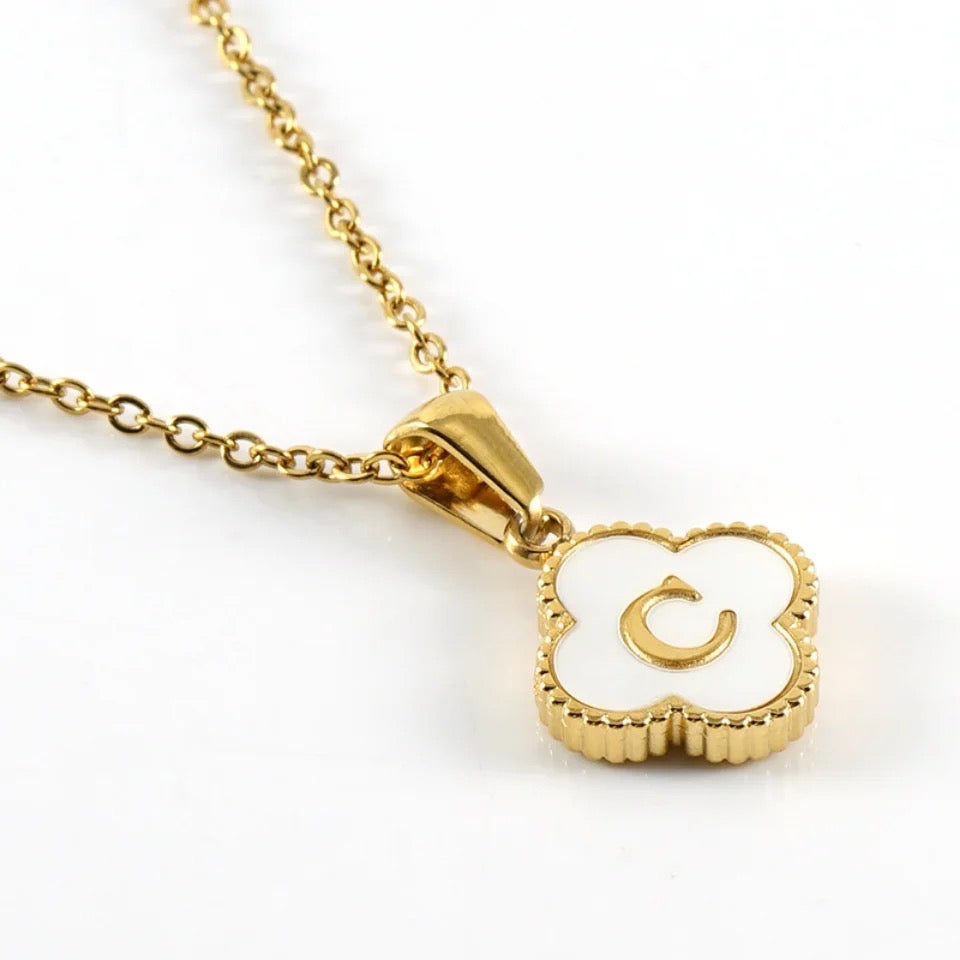 Pearl Clover Letter Pendant Necklace