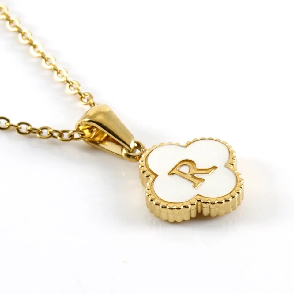 Pearl Clover Letter Pendant Necklace