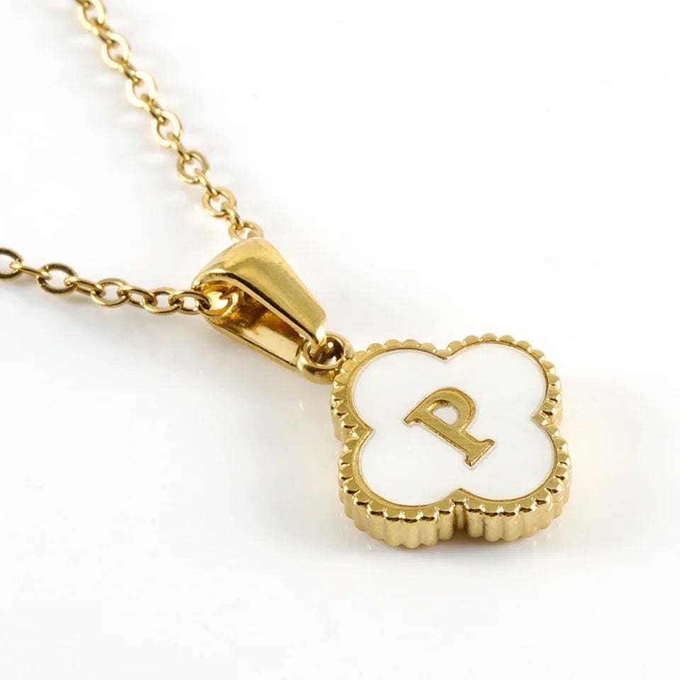 Pearl Clover Letter Pendant Necklace