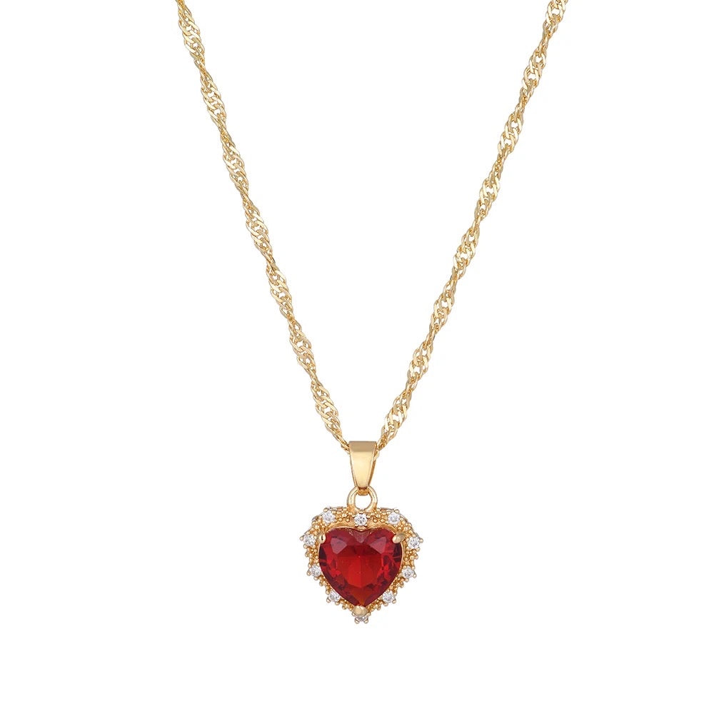 Gold Plated Heart Zircon Necklace