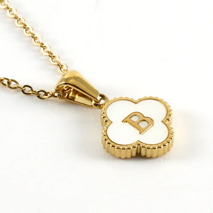 Pearl Clover Letter Pendant Necklace