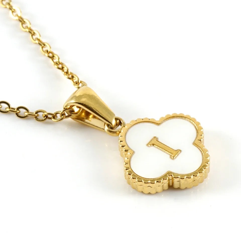 Pearl Clover Letter Pendant Necklace