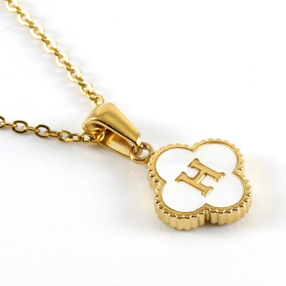 Pearl Clover Letter Pendant Necklace