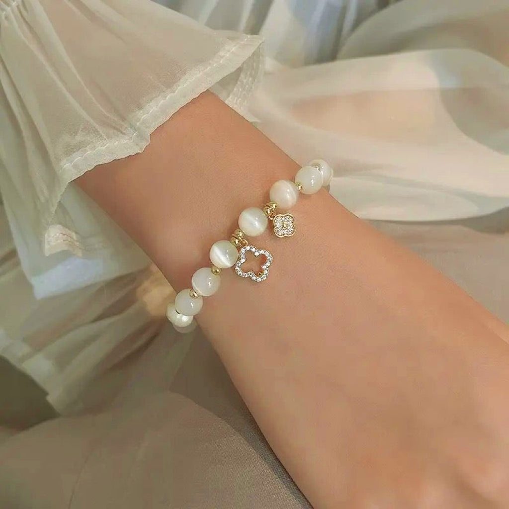 White Pearl Clover Bracelet