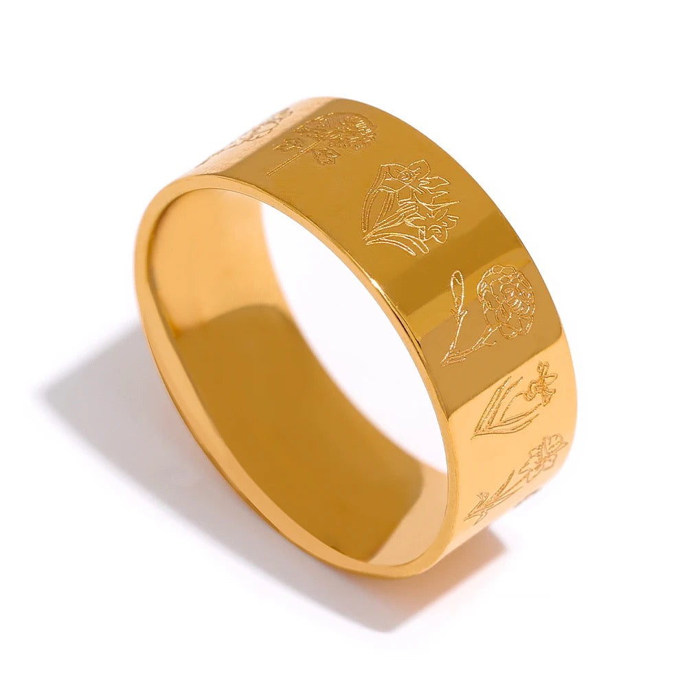 Ivy 18k Gold Plated Engraved Ring