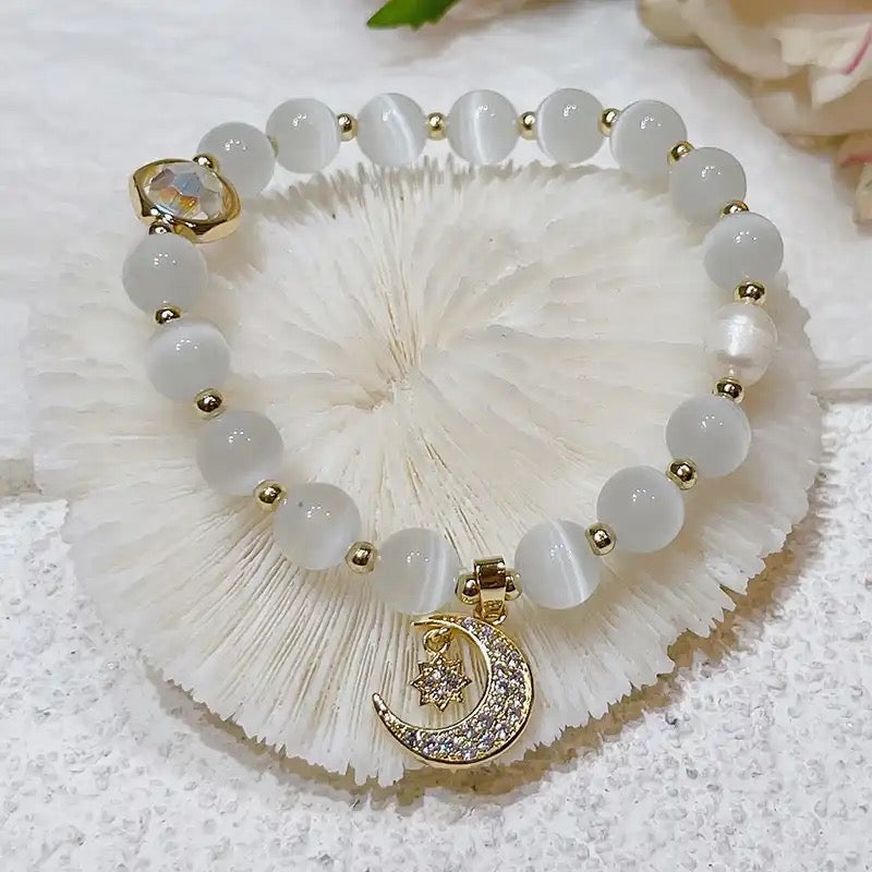 White Pearl Crescent Bracelet