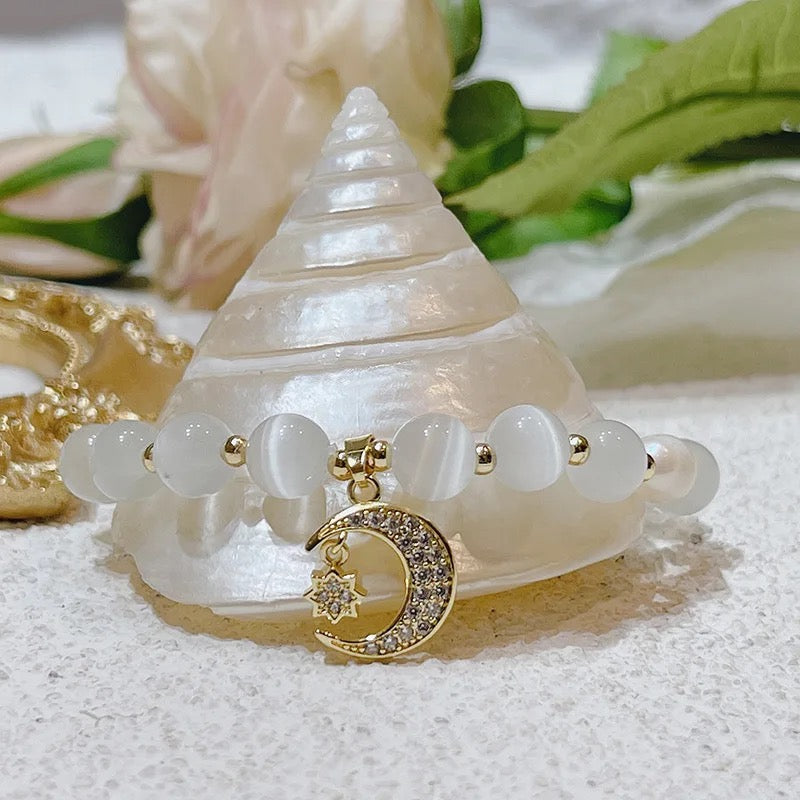 White Pearl Crescent Bracelet