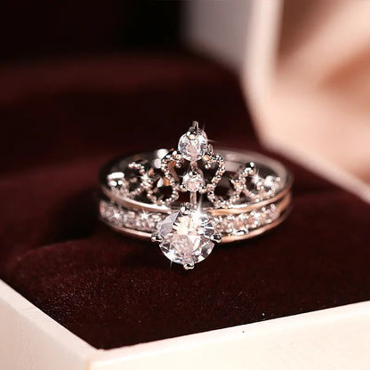 Silver Crown Double Zircon Ring