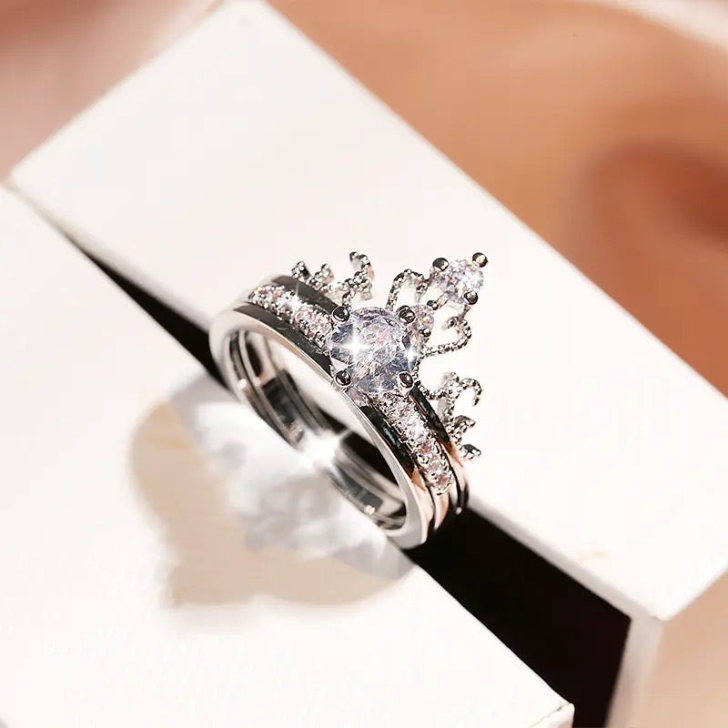 Silver Crown Double Zircon Ring