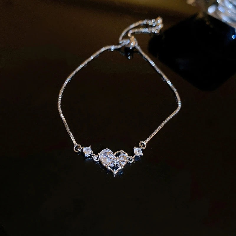 Silver Sweet Heart Zircon Bracelet