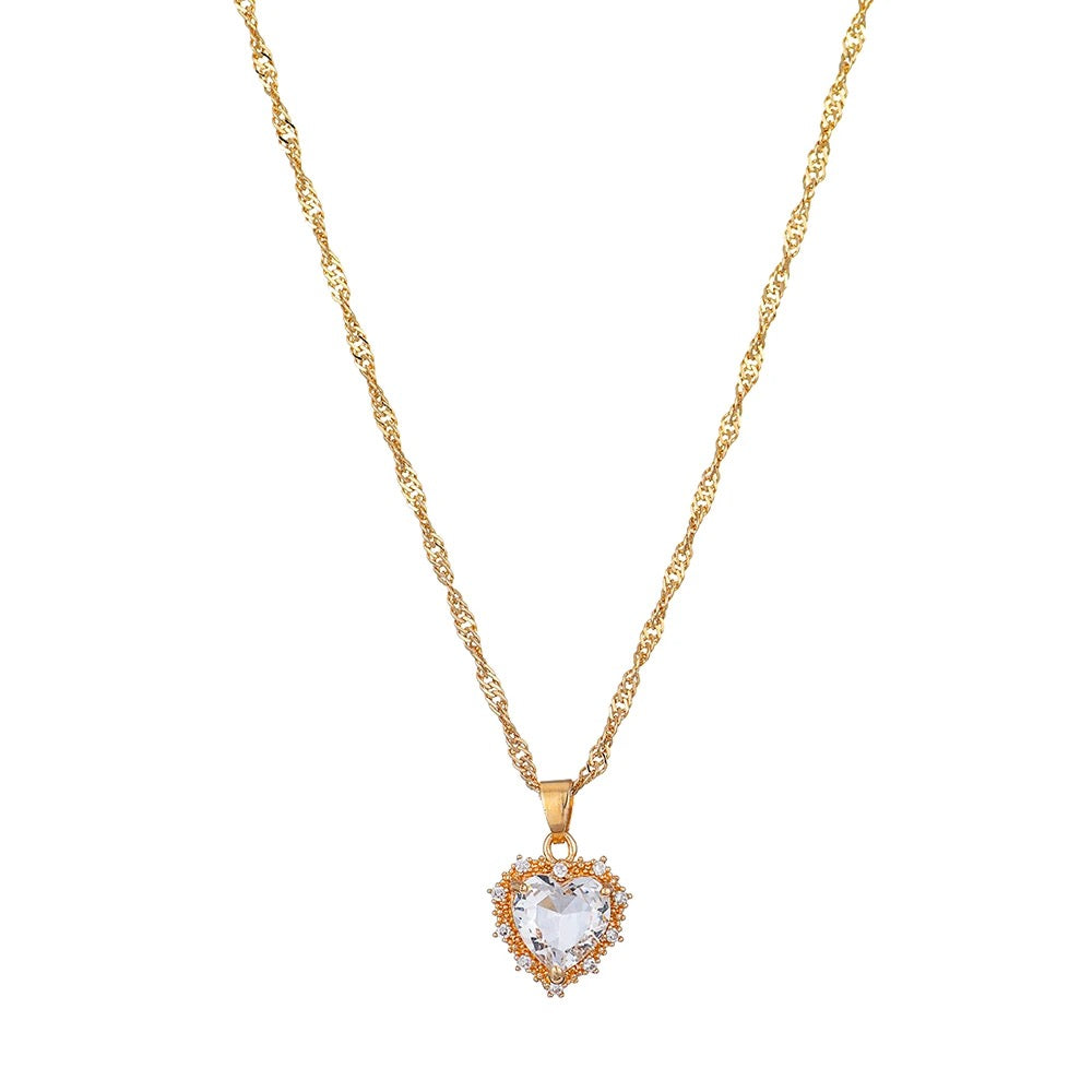 Gold Plated Heart Zircon Necklace