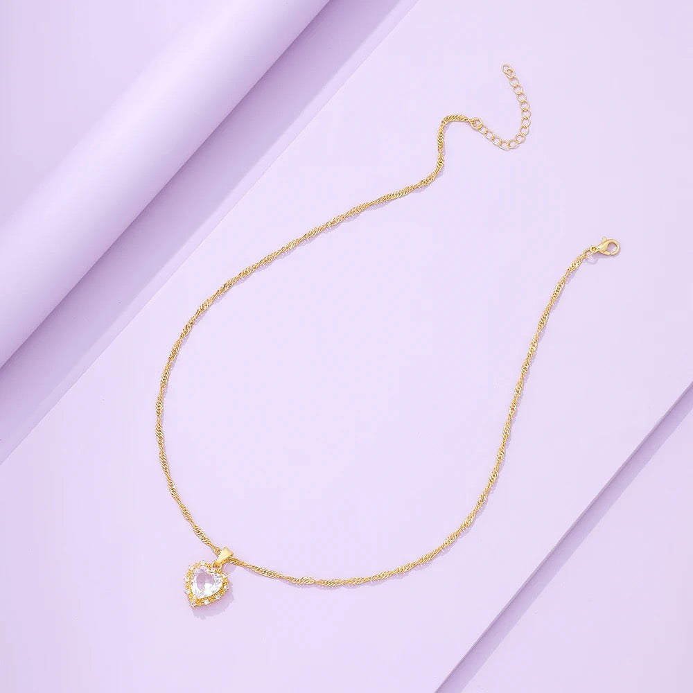 Gold Plated Heart Zircon Necklace