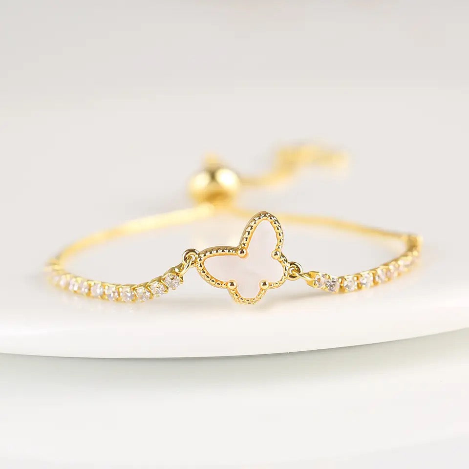 Shell Butterfly Zircon Adjustable Bracelet