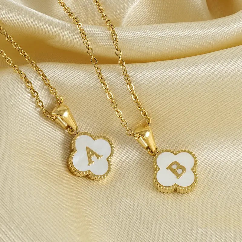 Pearl Clover Letter Pendant Necklace