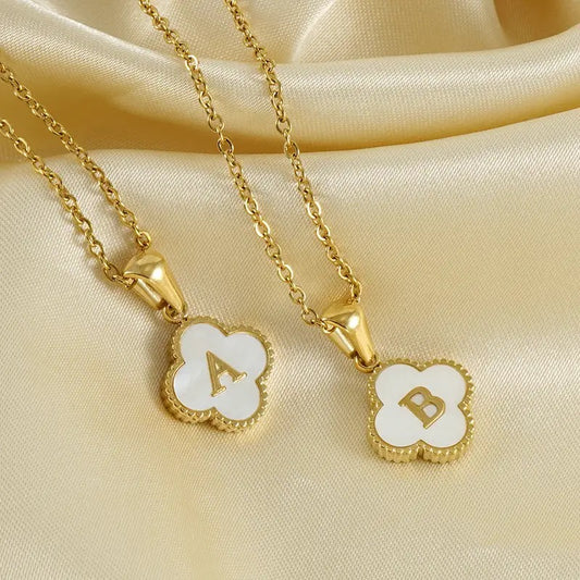 Pearl Clover Letter Pendant Necklace