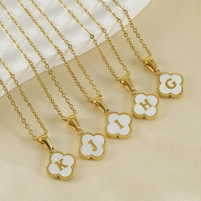 Pearl Clover Letter Pendant Necklace