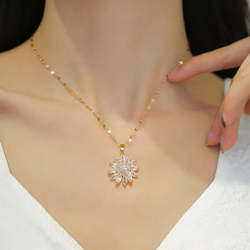 Sunflower Zircon Pendant Necklace