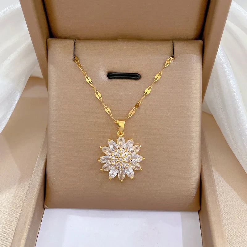 Sunflower Zircon Pendant Necklace