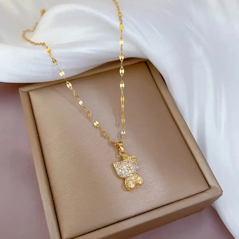 Gold Plated Hello Kitty Zircon Necklace