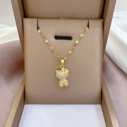 Gold Plated Hello Kitty Zircon Necklace