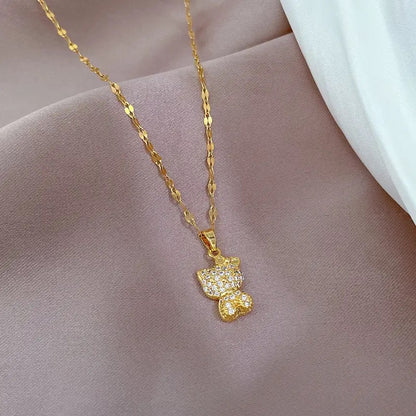 Gold Plated Hello Kitty Zircon Necklace