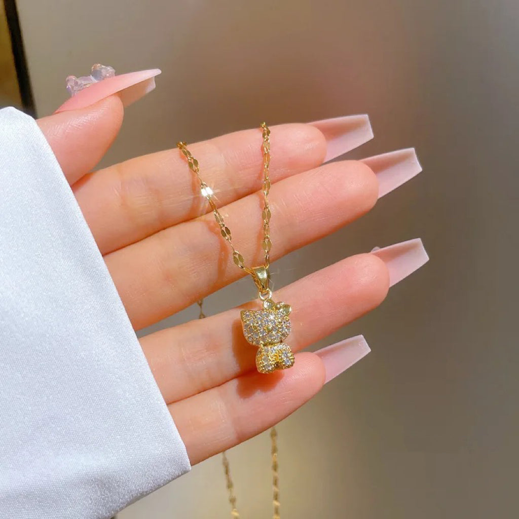 Gold Plated Hello Kitty Zircon Necklace