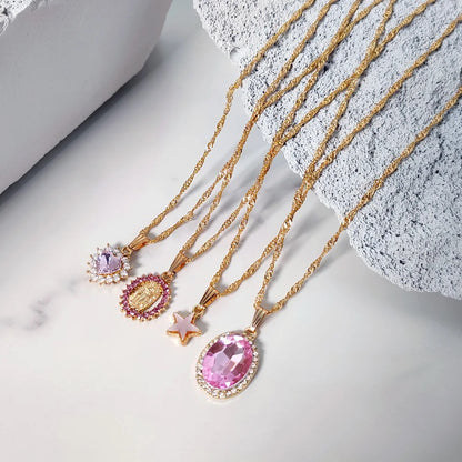 Multi Layer Pink Zircon Pendant Necklace