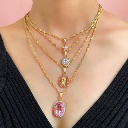 Multi Layer Pink Zircon Pendant Necklace