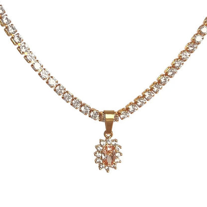 Zircon Oval Pendant Tennis Chain Necklace