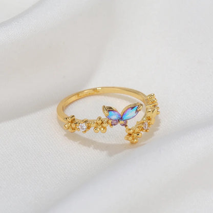 Crystal Zircon Butterfly Open Adjustable Ring