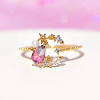 Pink Star Moon Zircon Ring