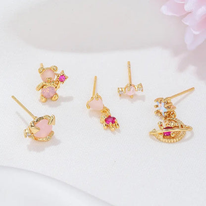 5Pcs 18K Gold Plated Sweet Zircon Earrings