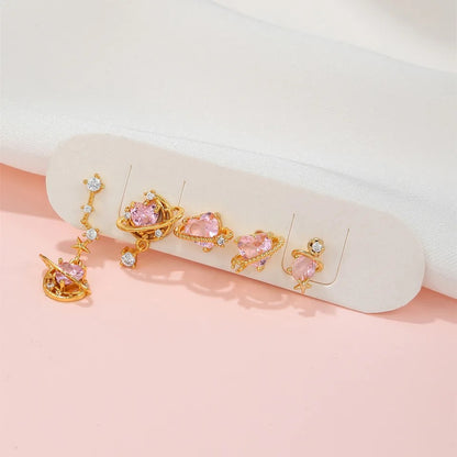 4Pcs Zircon Moon Heart Star Earrings