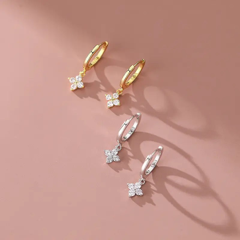 Hoop Zircon Flower Earrings