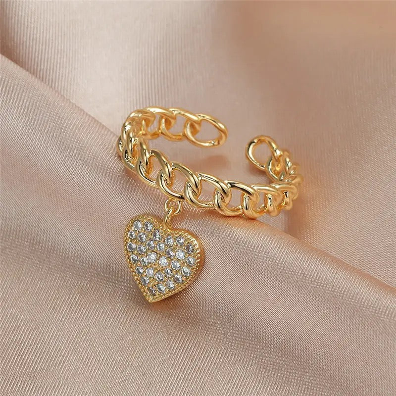 Chain Heart Zircon Ring