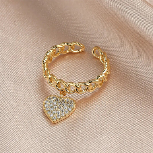 Chain Heart Zircon Ring