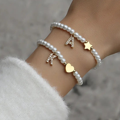 Pearl Zircon Letter Bracelet