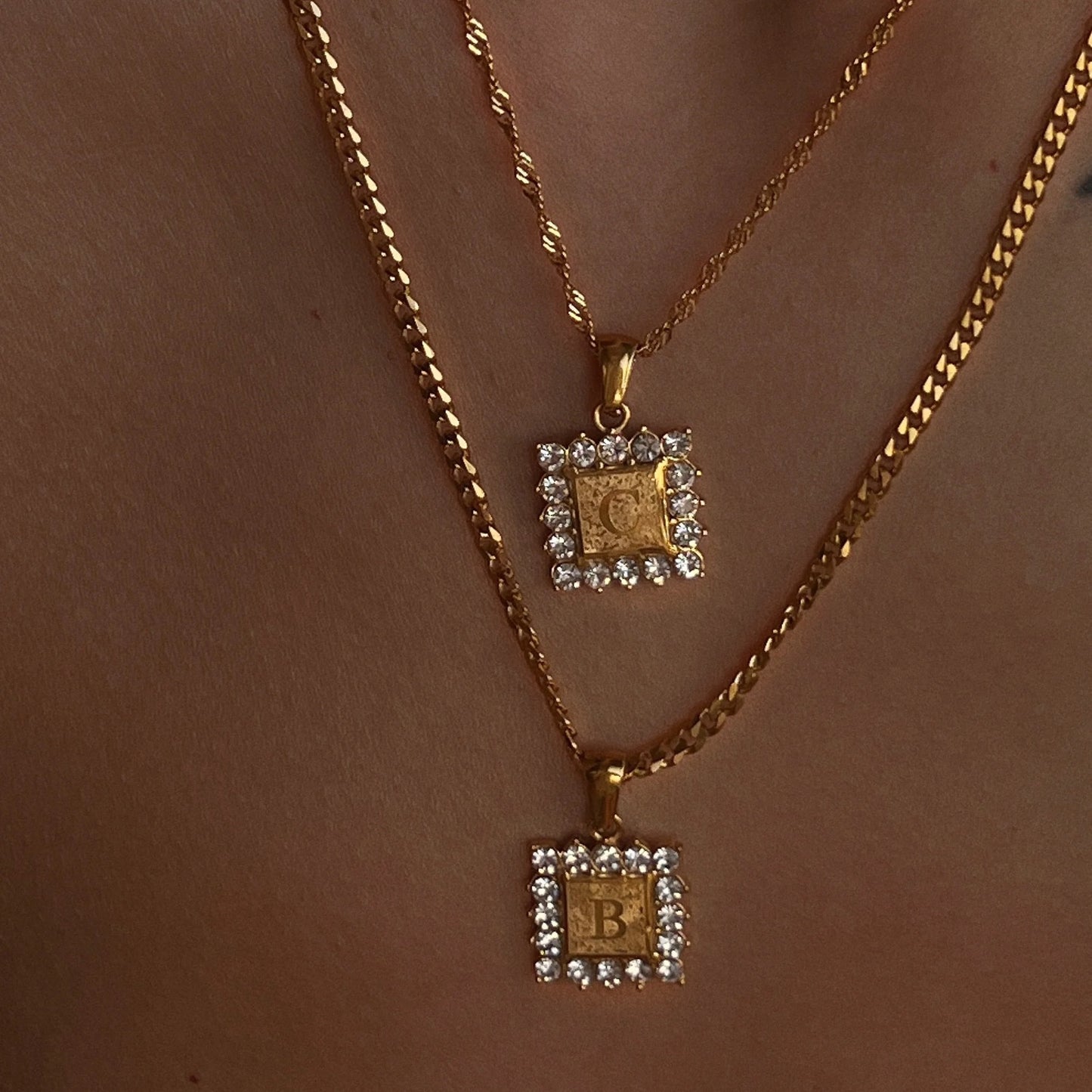 Zircon Inlaid Inital Necklace