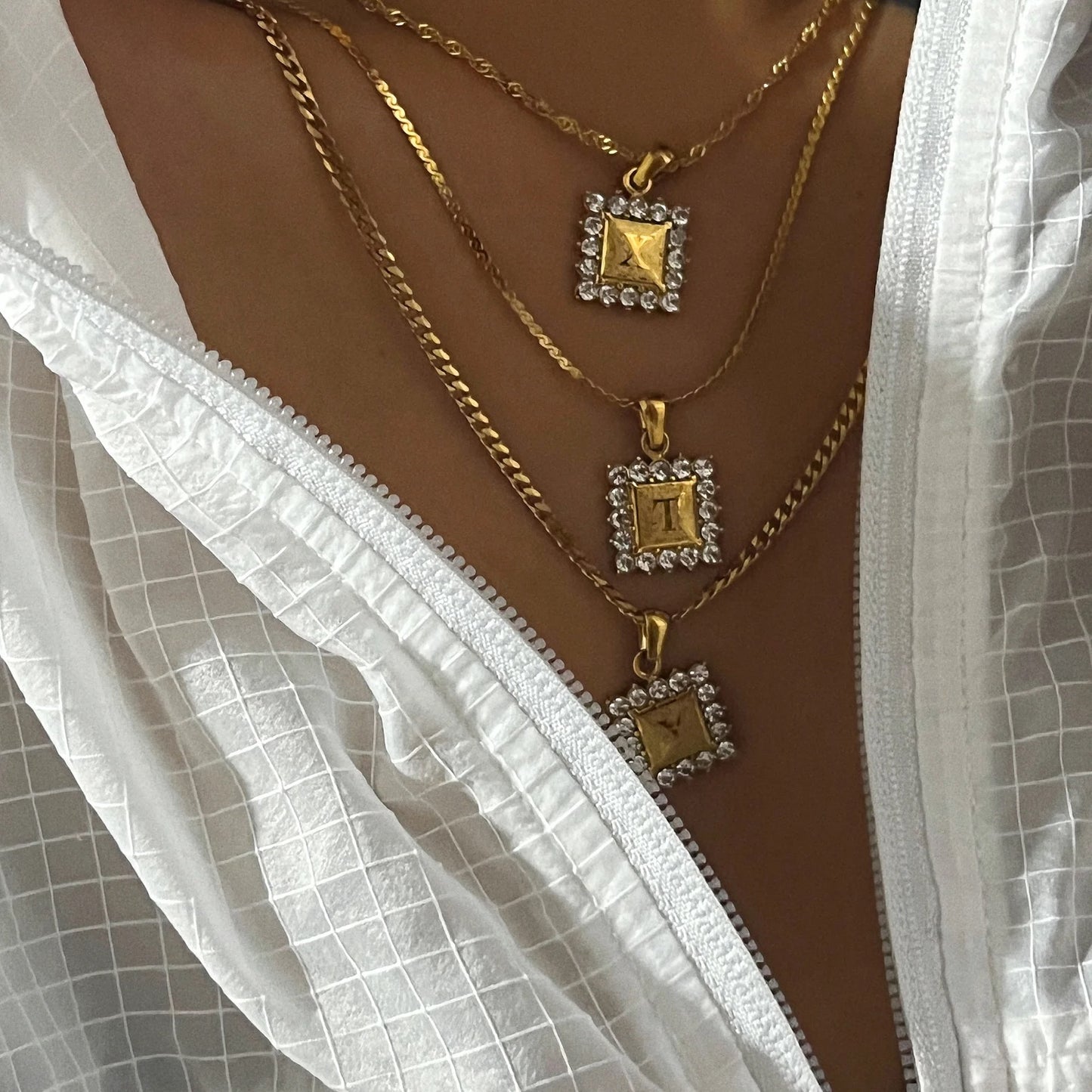 Zircon Inlaid Inital Necklace