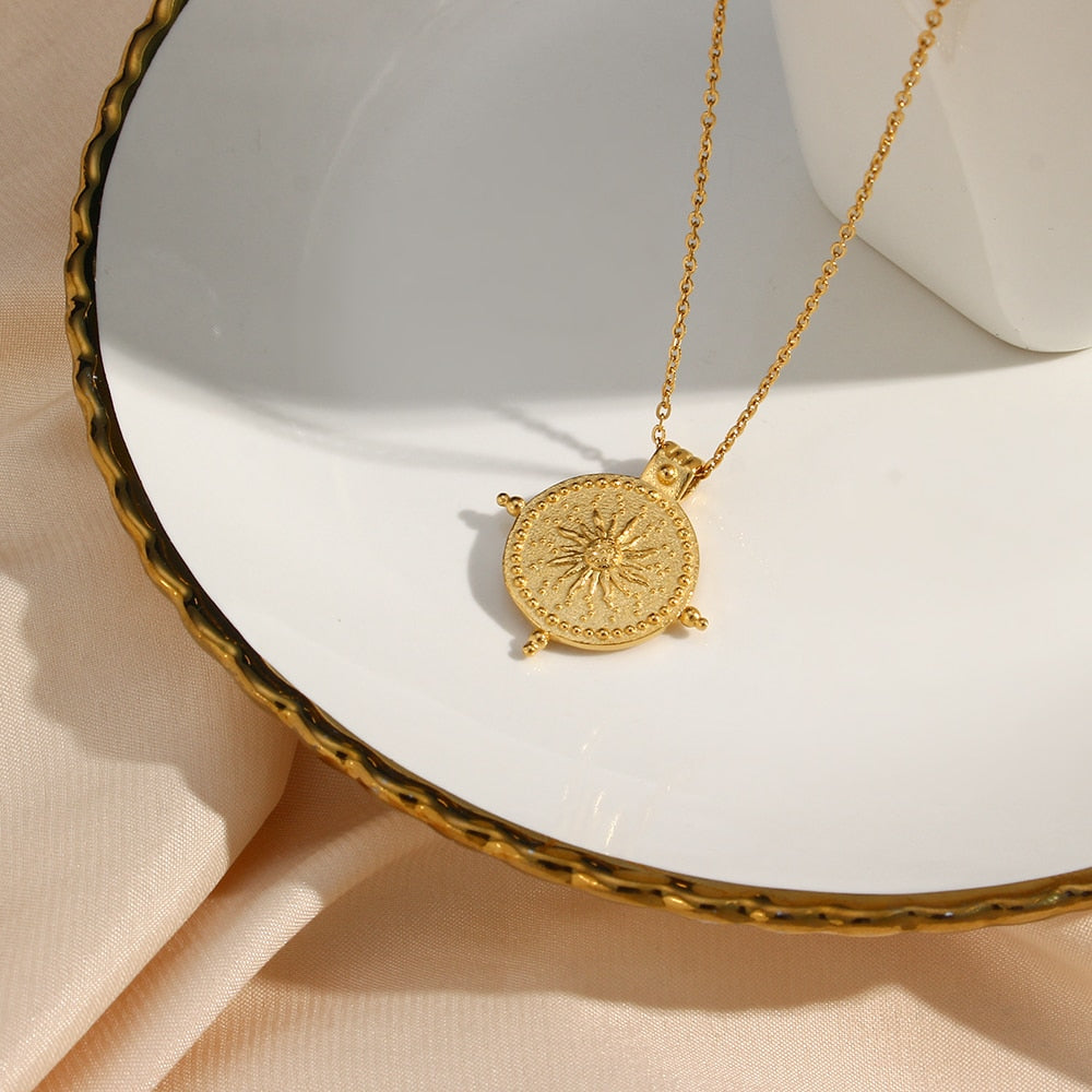 Compass Sun Pendant Necklace