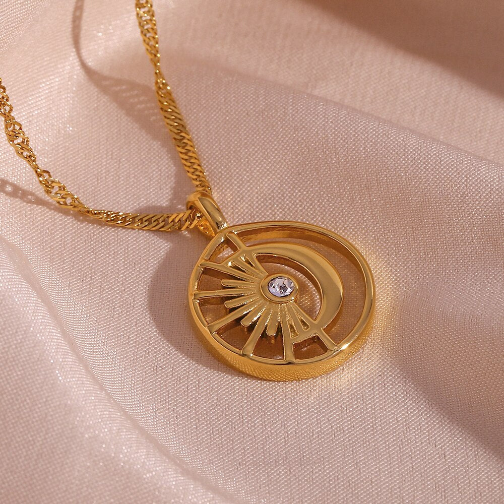 Hollowed Sun Moon Pendant Necklace