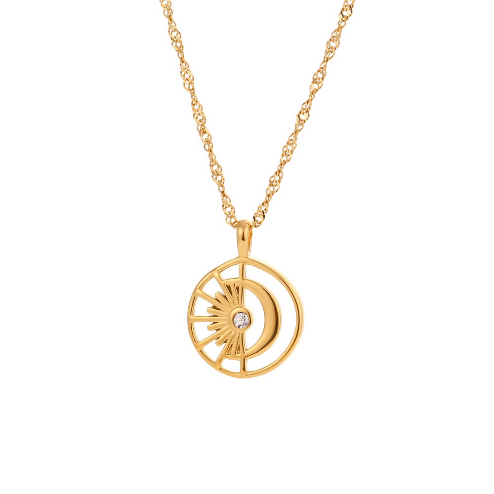 Hollowed Sun Moon Pendant Necklace